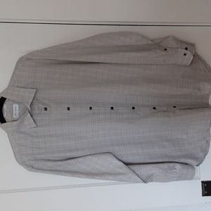 John W. Nordstrom  Trim Fit Gray White Plaid Cotton Button Down 17 34-35